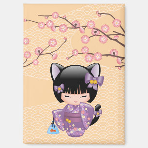Aimant Neko Kokeshi Poupée - Cat Ears Geisha Girl