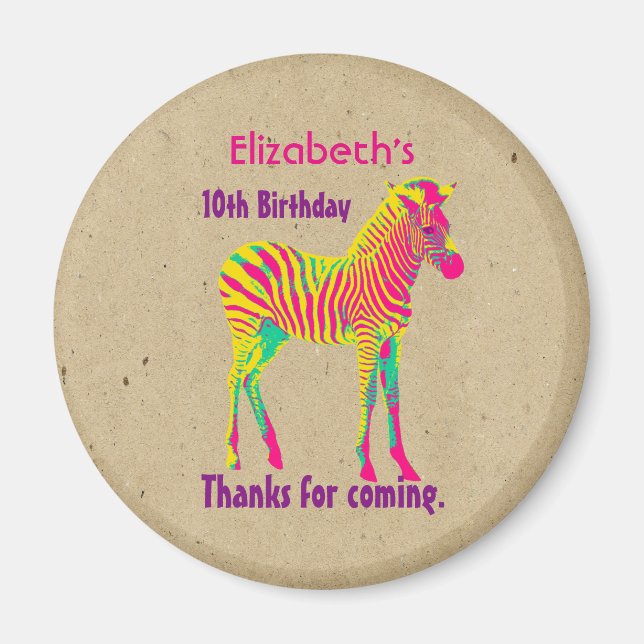 Aimant Neon Zebra Baby Animal Psychedelic Anniversaire Me (Devant)