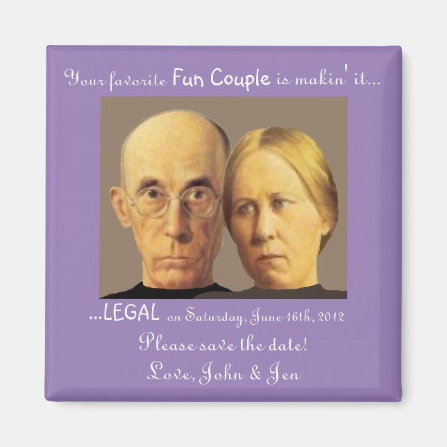 Aimant Nerdy Fun Couple Save-The-Date Mignonne Drôle (Devant)