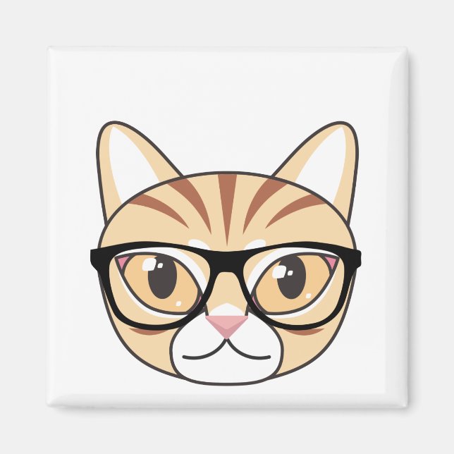 Aimant Nerdy Tabby Chat avec lunettes (Devant)