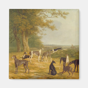 Aimant Neuf lévriers dans un paysage (huile sur la toile