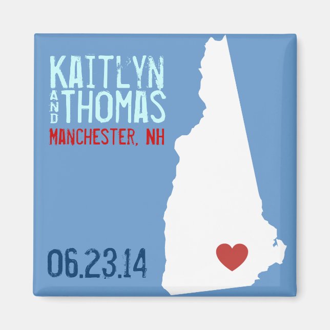 Aimant New Hampshire Enregistrer la date - Ville personna (Devant)