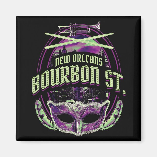 Aimant New Orleans Bourbon Street Mardi Gras French Quart (Devant)