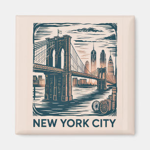 Aimant New York City Brooklyn Bridge Bold Retro Skyline