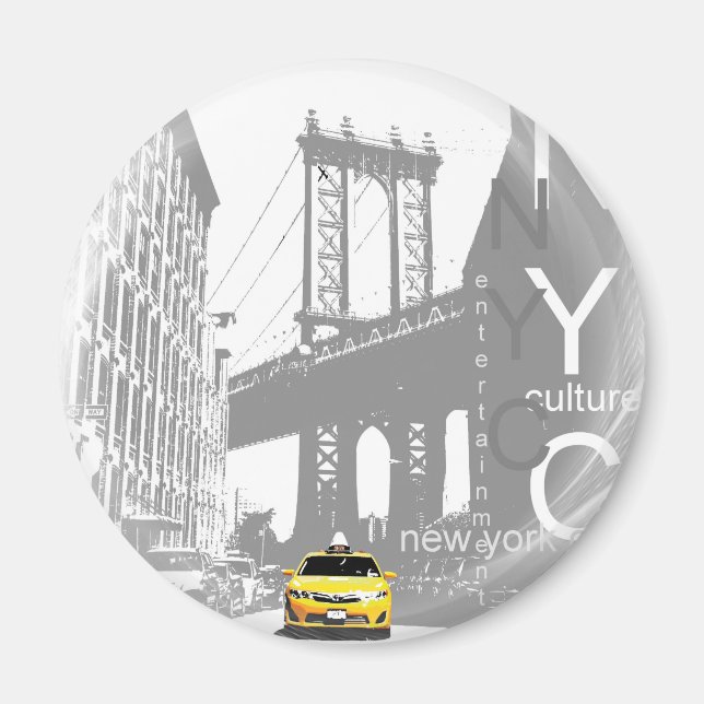 Aimant New York City Nyc Yellow Taxi Pop Art (Devant)