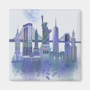 Aimant New York Skyline - Aquarelle bleue