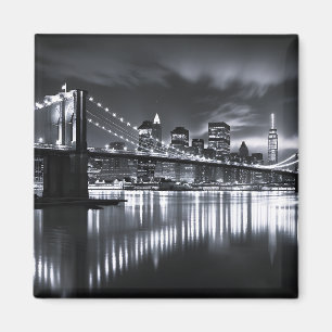 Aimant New York Skyline Pont de Brooklyn Monochrome Nuit