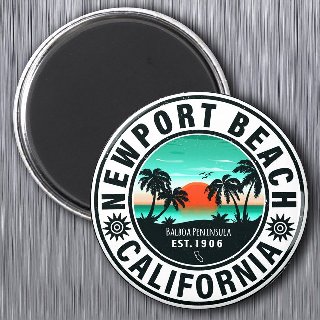 Aimant Newport Beach California Retro Sunset Vacation 80s (Créateur téléchargé)