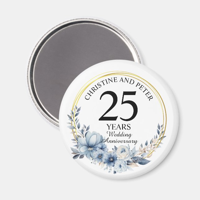 Aimant N'importe quel Mariage Elégant Blue Floral Anniver (Recto/Verso)