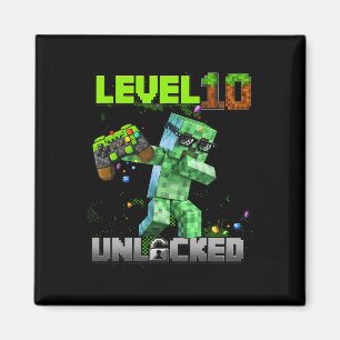 Aimant Niveau 10 déverrouillé - Anniversaire Garçon Pixel