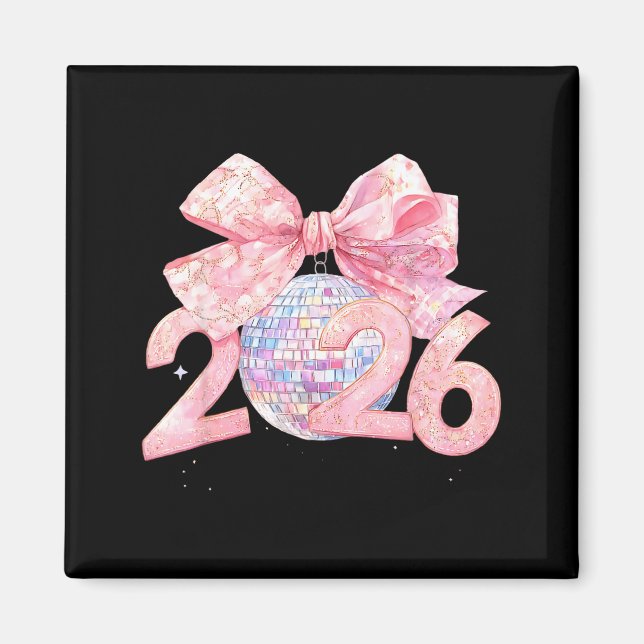 Aimant Nk Bow Coquette Disco Ball Happy New Year 2026  (Devant)
