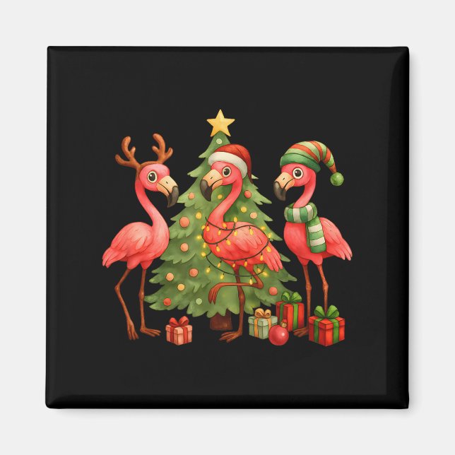 Aimant Nk Christmas Flamingos _ Cute Holiday Tree &amp; D (Devant)