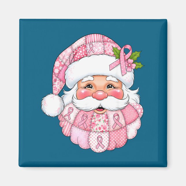 Aimant Nk Patchwork Santa Breast Cancer Awareness Christm (Devant)