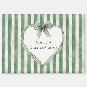 Aimant Noël à ruban en forme de cœur rayé vert et crème