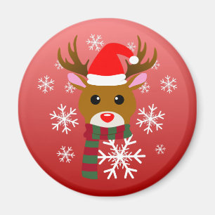 Aimant Noël blanc Rudolph le renne à nez rouge