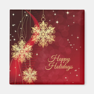Aimant Noël cadeau Red Golden Snowflakes Holiday