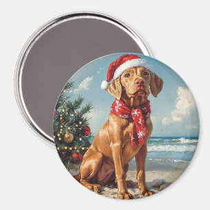 Aimant Noël Chien Vizsla Vintage Plage