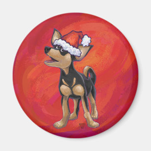 Aimant Noël Chihuahua en rouge