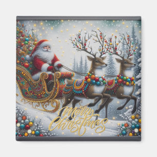 Aimant Noël classique/Vintage Père Noël & rennes