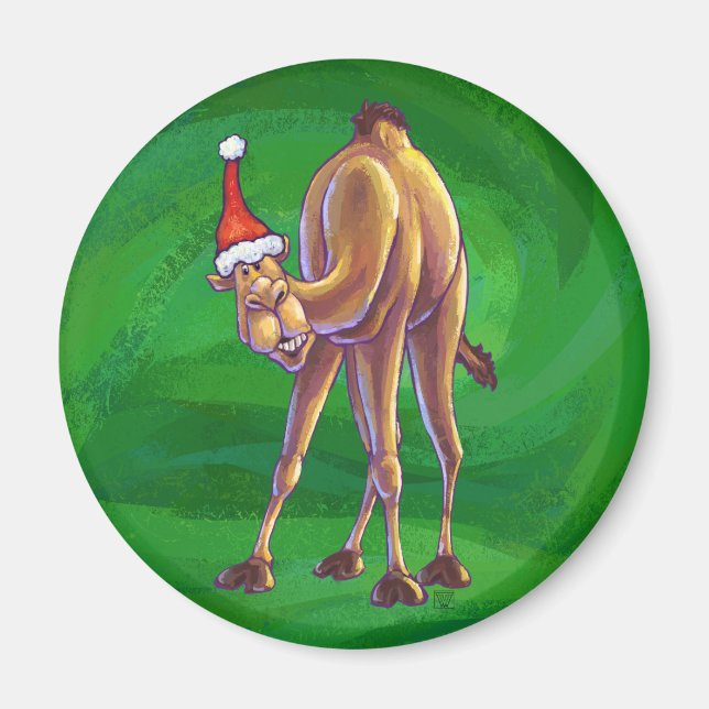 Aimant Noël De Camel Sur Vert (Devant)