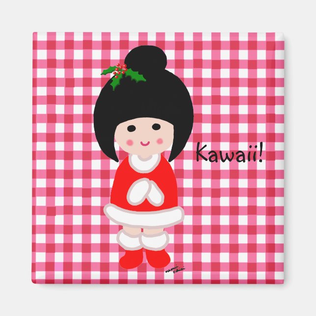 Aimant Noël de la fille Kokeshi (Devant)