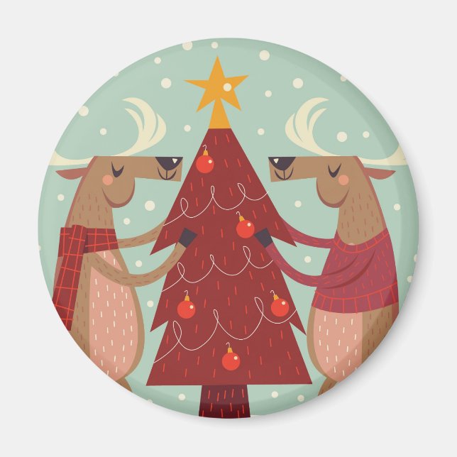 Aimant Noël des rennes vintages (Devant)