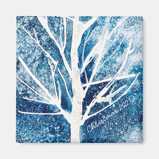 Aimant Noël du bouleau blanc d'hiver (Devant)