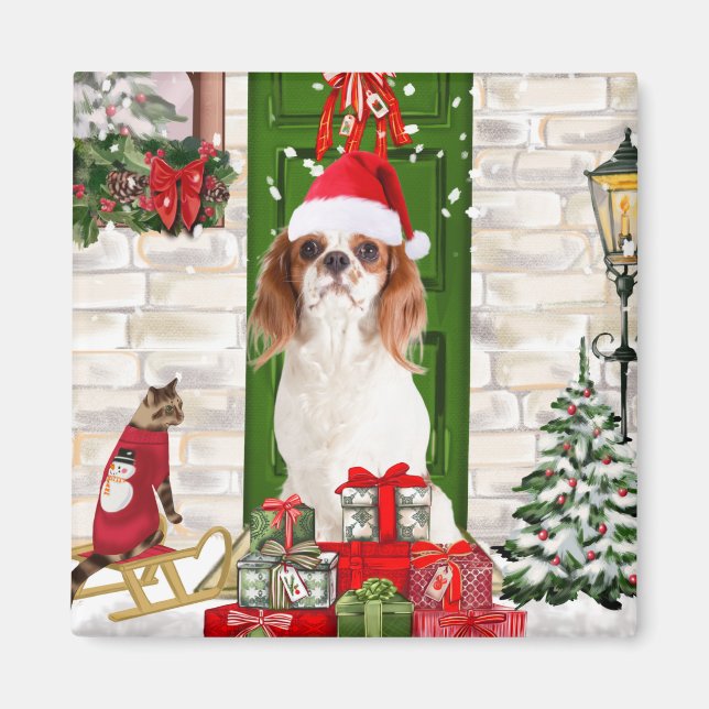 Aimant Noël du chien Cavalier King (Devant)