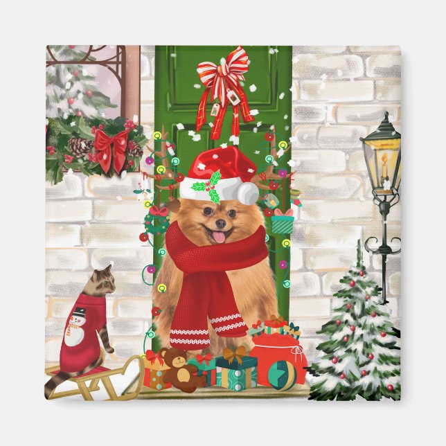 Aimant Noël du chien de Poméranie (Devant)