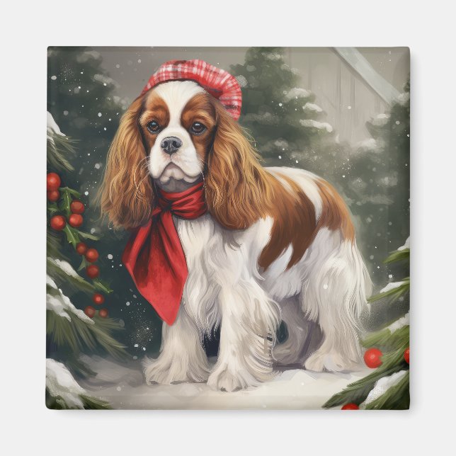 Aimant Noël du chien espagnol Cavalier King Charles (Devant)