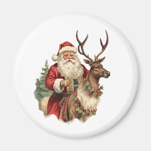 Aimant Noël du Père Noël rétro à cheval