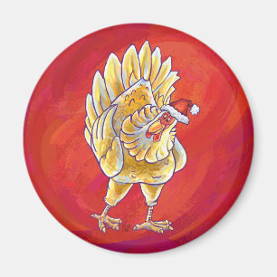 Aimant Noël Du Poulet Sur Rouge