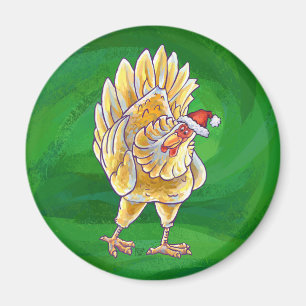 Aimant Noël Du Poulet Sur Vert