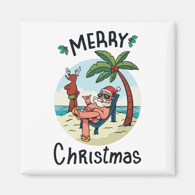 Aimant Noël en juillet Carré Sticker Carte postale (Devant)