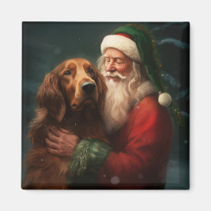 Aimant Noël festif du Père Noël de l'Irish Red Setter