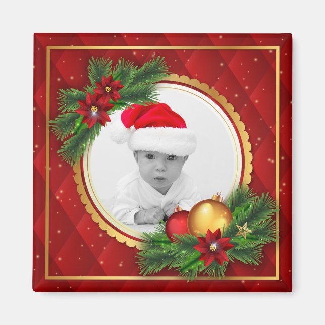 Aimant Noël Fête Photo Rouge Vert Créer Votre Propre (Devant)