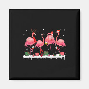Aimant Noël Flamant Rose Chapeau de Père Noël Buvant du V