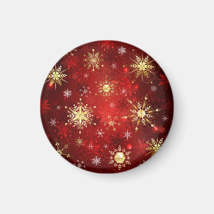 Aimant Noël Golden Snowflakes sur Arrière - plan rouge