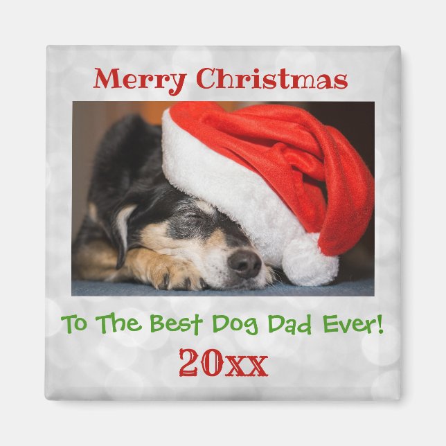 Aimant Noël Meilleur Chien Papa Jamais Pet Photo (Devant)