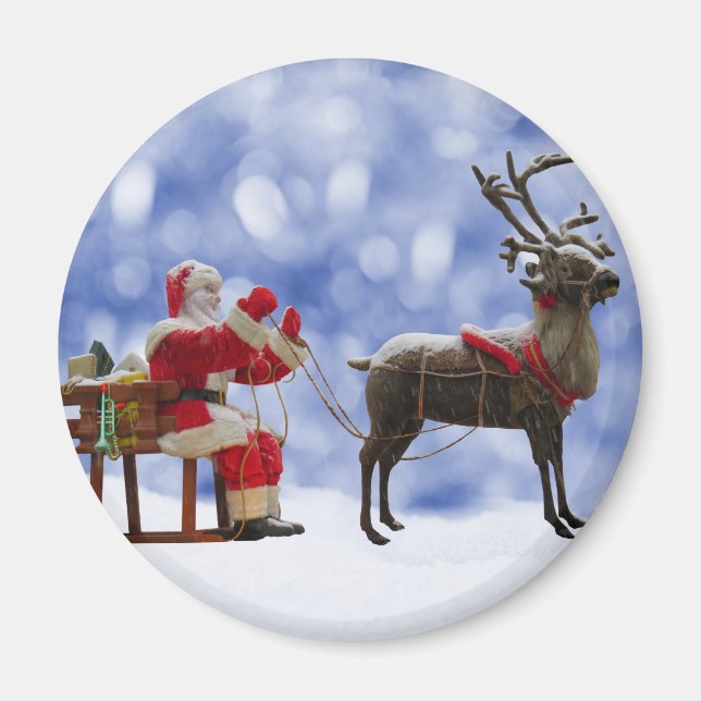 Aimant Noël Père Noël Reindeder dormant neige (Devant)