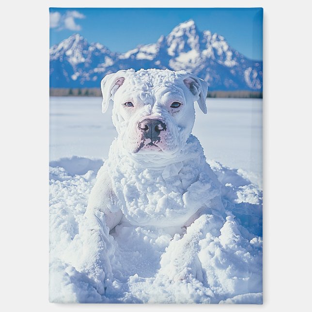 Aimant Noël Pitbull Chien Snowman (Recto)