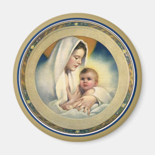 Aimant Noël religieux vintage, Vierge et Enfant