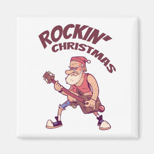 Aimant Noël Rockin, le Père Noël rockant avec une guitare