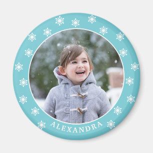 Aimant Noël Snowflakes Nom photo Blue