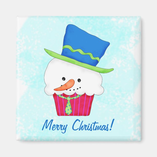 Aimant Noël Snowman Cupcake Nom personnalisé (Devant)