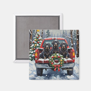 Aimant Noël Terre-Neuve noir Camion rouge Fêtes