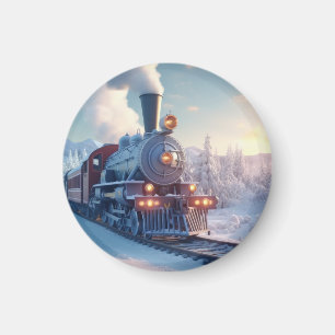 Aimant Noël Train à Vapeur Vintage Neige Bois Gelé