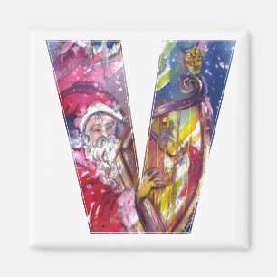 AIMANT NOËL V LETTRE / PÈRE NOËL JOUER AU HARP