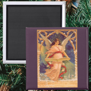 Aimant Noël Vintage, Ange Victorien Lecture Bible