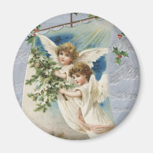 Aimant Noël vintage, anges victoriens dans un voilier